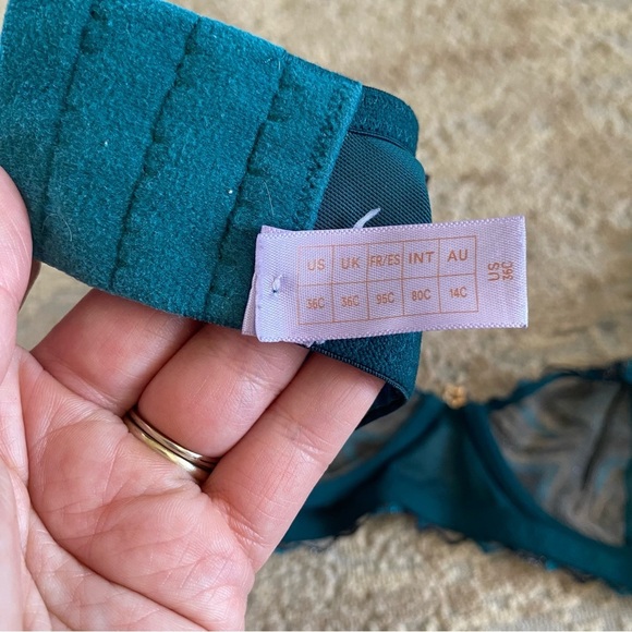 Savage X Fenty Bra Unlined Sheer Underwired Lace Teal Star Wide Back: 36C - Picture 8 of 10